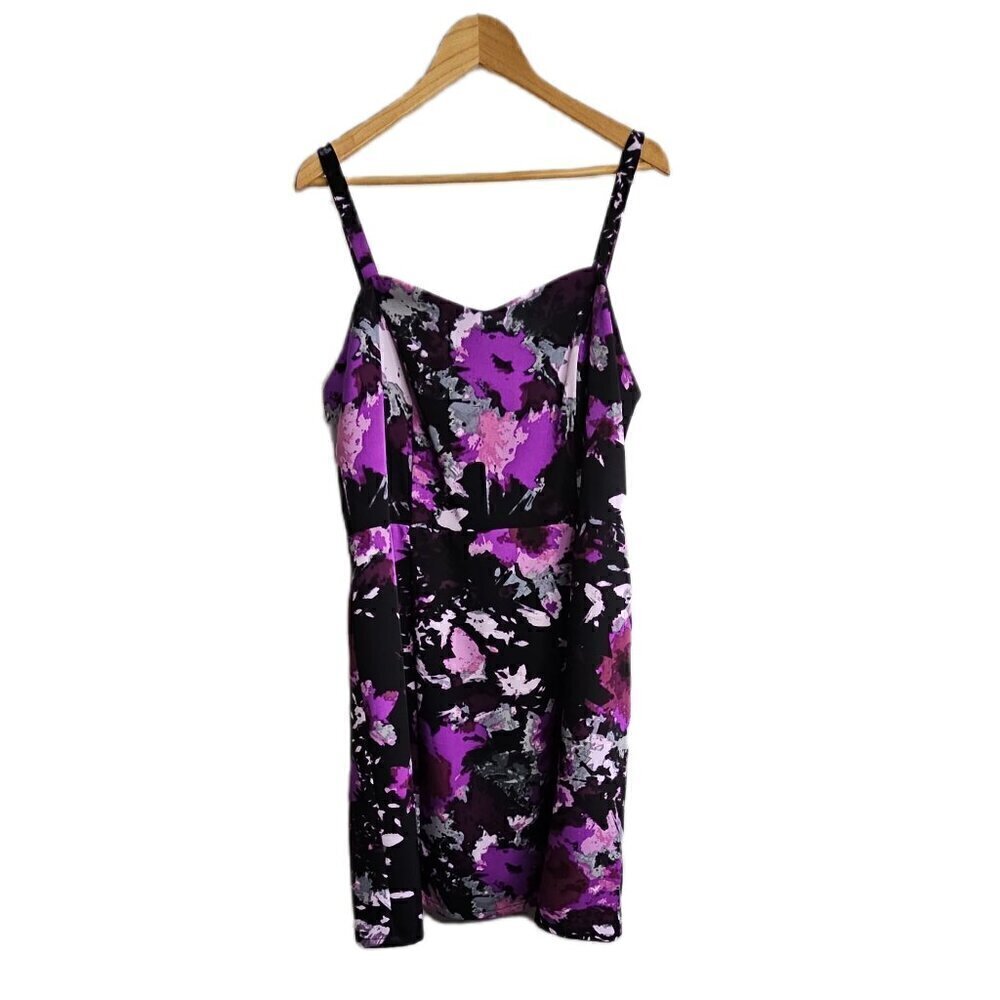 Lane Bryant dress watercolor floral black purple strappy sheath size 18